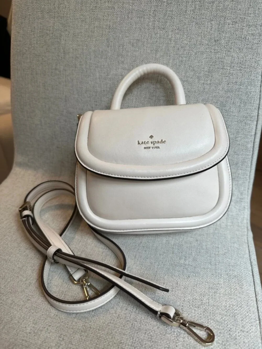 Kate Spade Puffy Top Handle Crossbody Bag Cream White